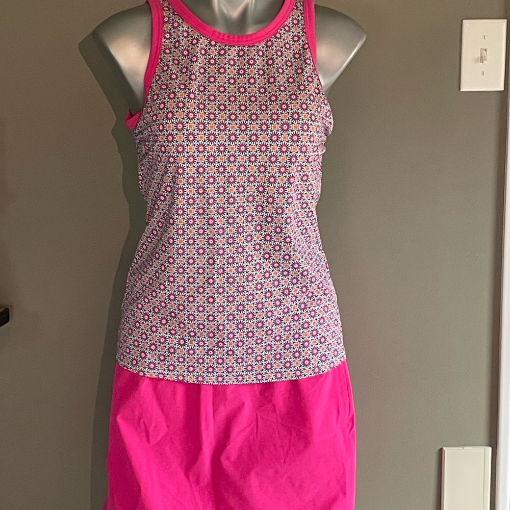 Lands' End Pink and White Swim 2 Piece